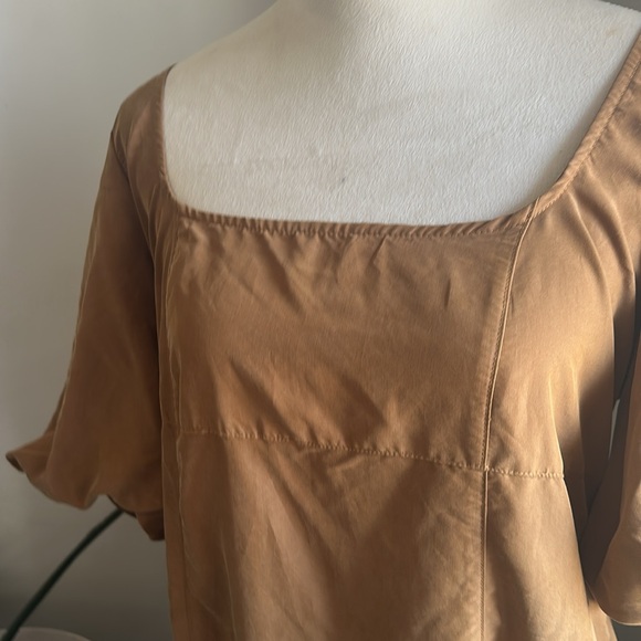 Free People High Low Tobacco Tan Brown Puff Sleeve MIDI Dress size Large - Picture 11 of 15